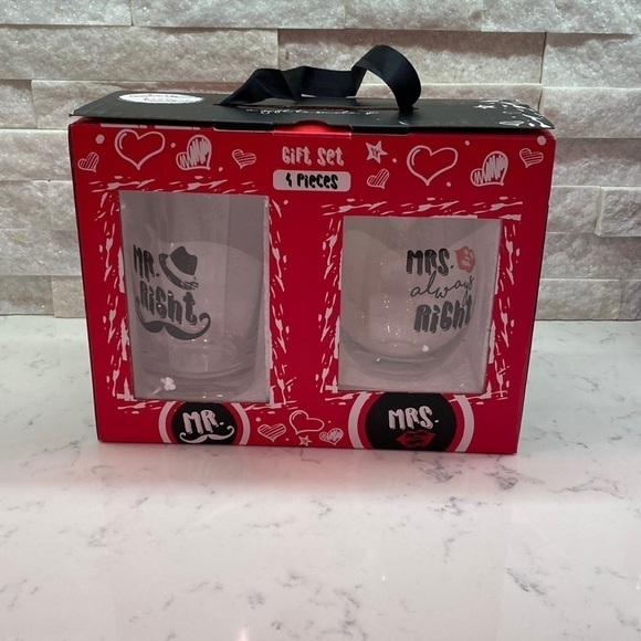 Mrs. Always Right stemless wine glass and Mr Right beer glass. Gift set. - Picture 2 of 6